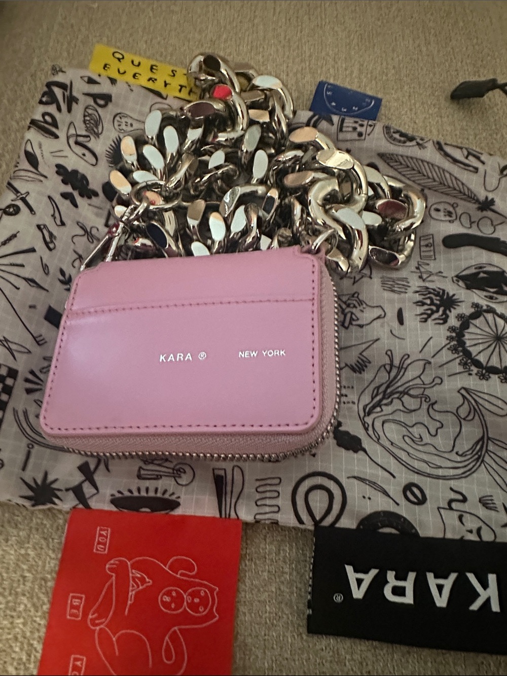 KARA New York Pink Mini Leather Crossbody Wallet